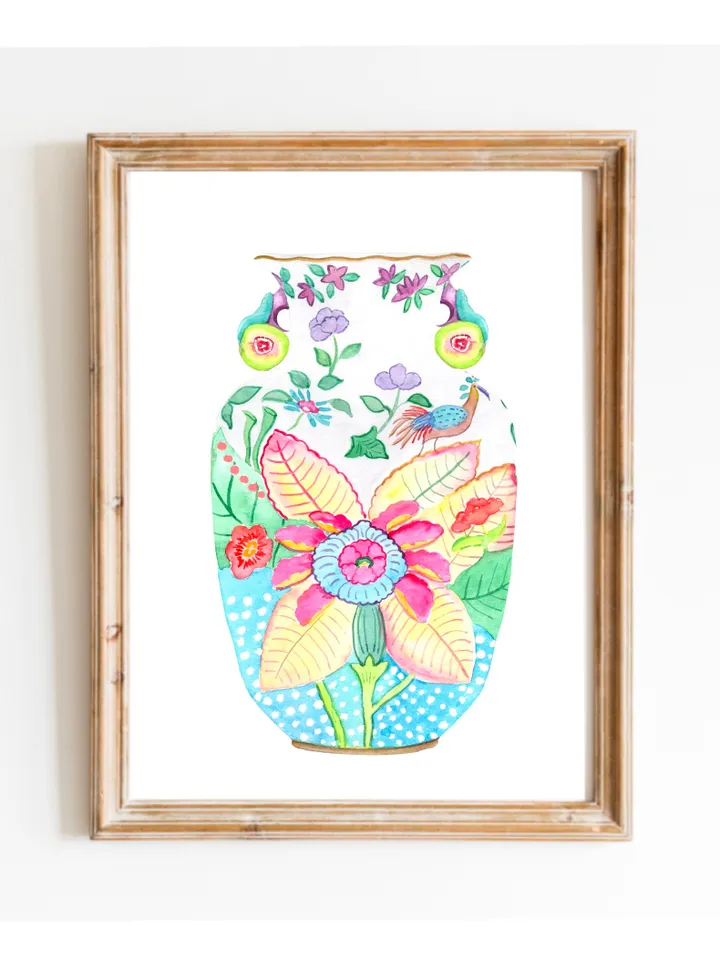 Chinoiserie Vase Art Watercolor Painting Chinoiserie Chic Asian Art Print Ginger Jar Art Vintage Chinoiserie Wall Art Print Floral Decor Art