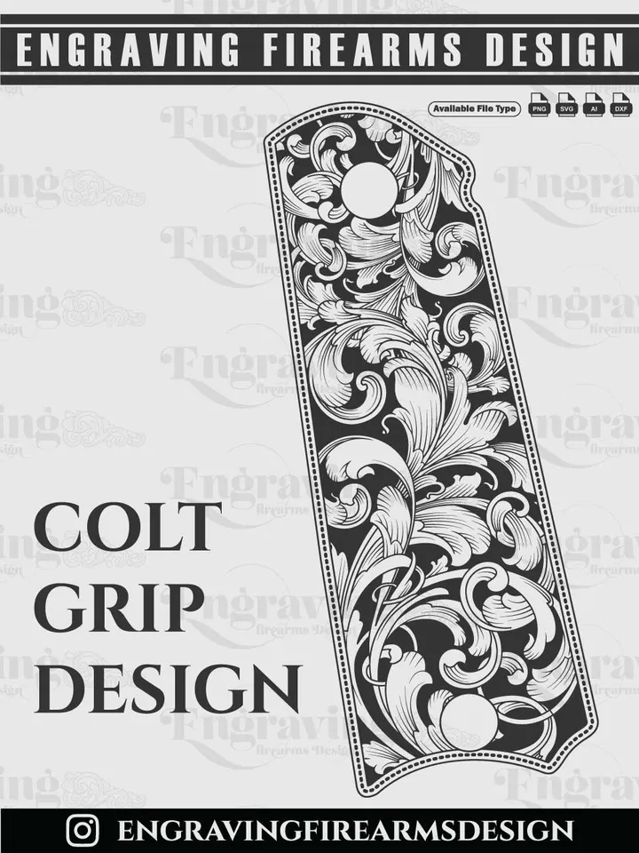 Colt 1911 Grip Engraving Design | Vector File Bundle for Laser Engraving