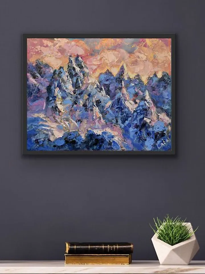 Mountains Painting Landscape Rocky Mountains Artwork Snowy Peaks