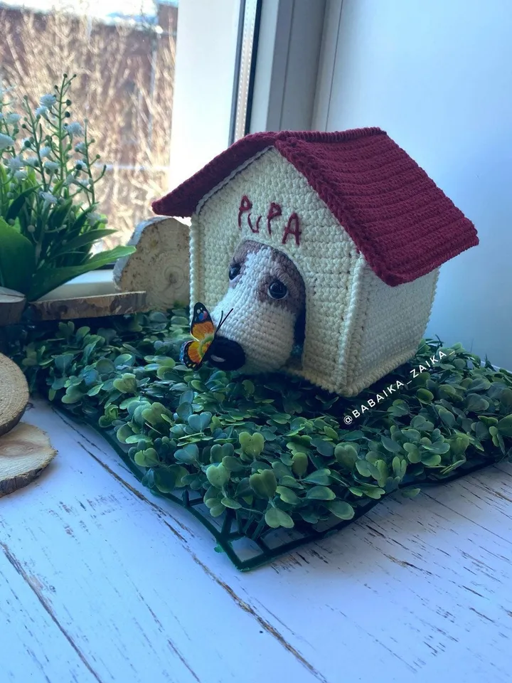 PDF Crochet Pattern Basset Hound Dog with Doghouse, Amigurumi Puppy Toy, Handmade Crochet Animal Gift, Dog Toy for Kids, English Tutorial