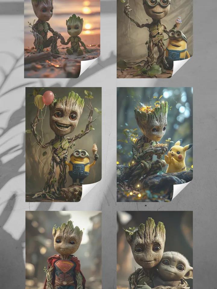 Set of 6 Baby Groot and Friends Postcards – Marvel Guardians of the Galaxy Fan Art