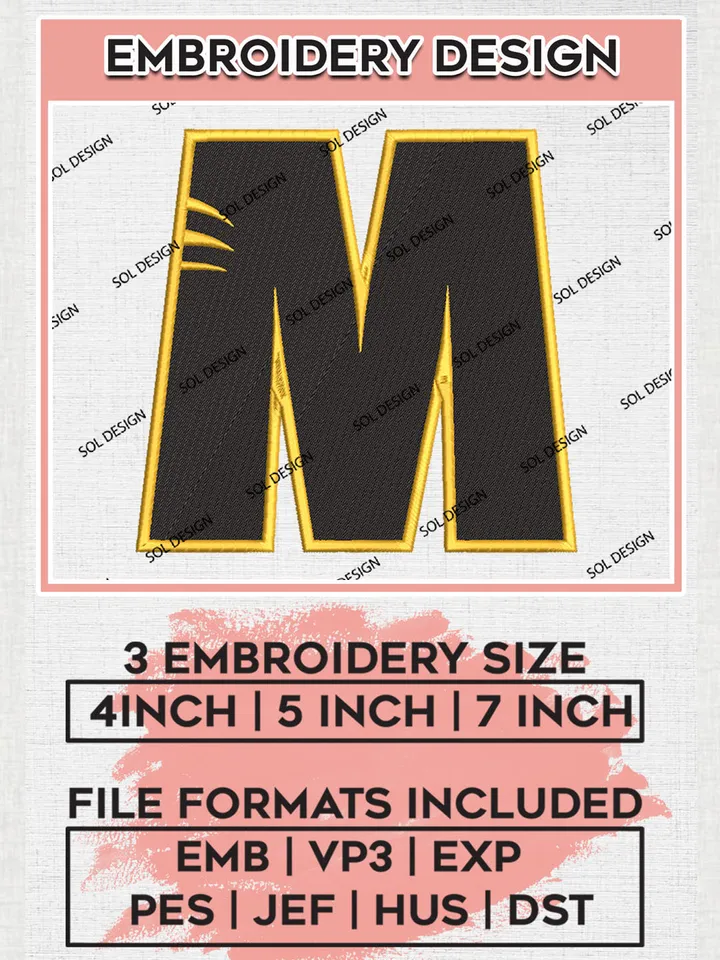 Milwaukee Panthers Team M Letter Logo embroidery designs, NCAA Milwaukee Panthers Machine embroidery designs, NCAA College Team Logo embroidery designs, Machine embroidery designs, Digital Download