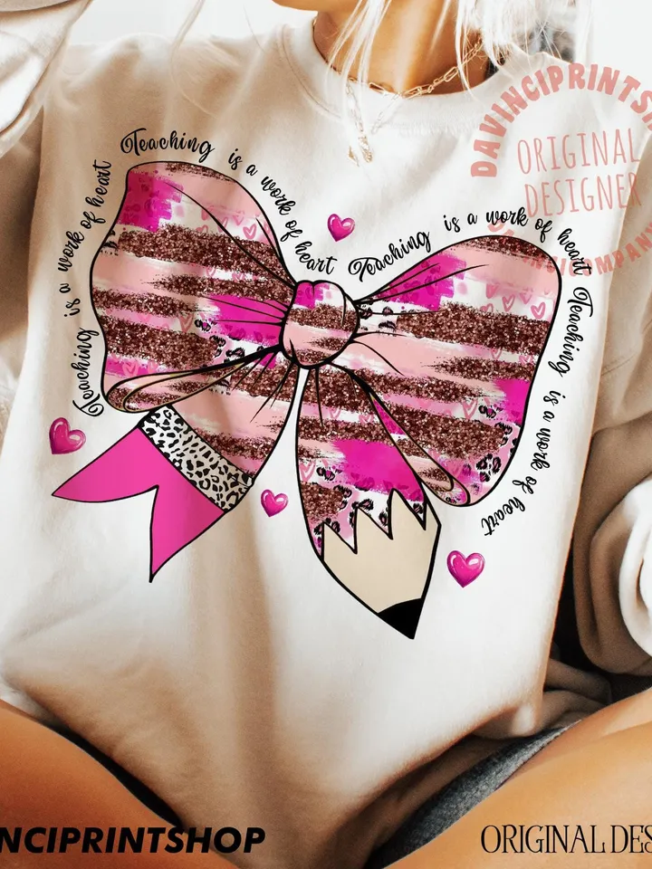 Teacher Valentine Coquette Bow Pencil Png, Glitter Valentine Teacher Heart Pencil Png, Valentines Day Teacher Png Design, Valentines png