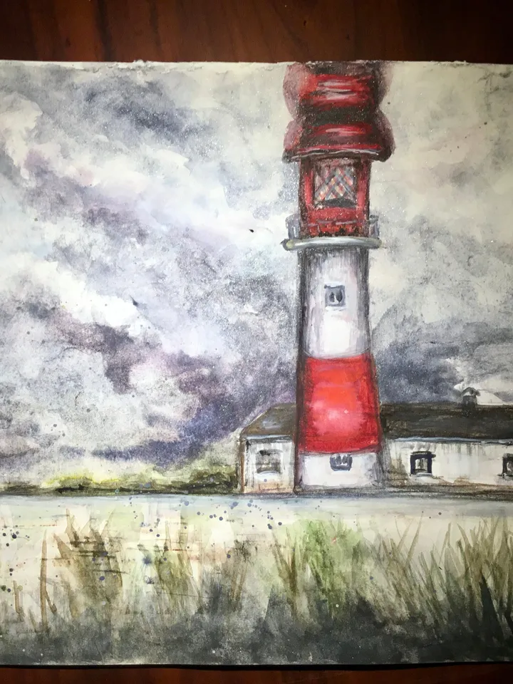 Lighthouse original watercolour painting,lighthouse in the fields,house painting,landscape painting,unique gift,decor,lighthouse wall art.