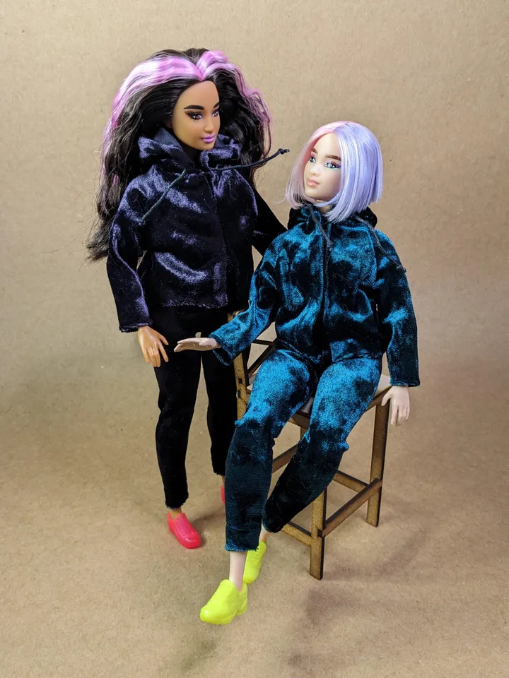 Handmade casual purple velvet two-piece set (hoodie and leggings) for 1/6 scale fashion female dolls
