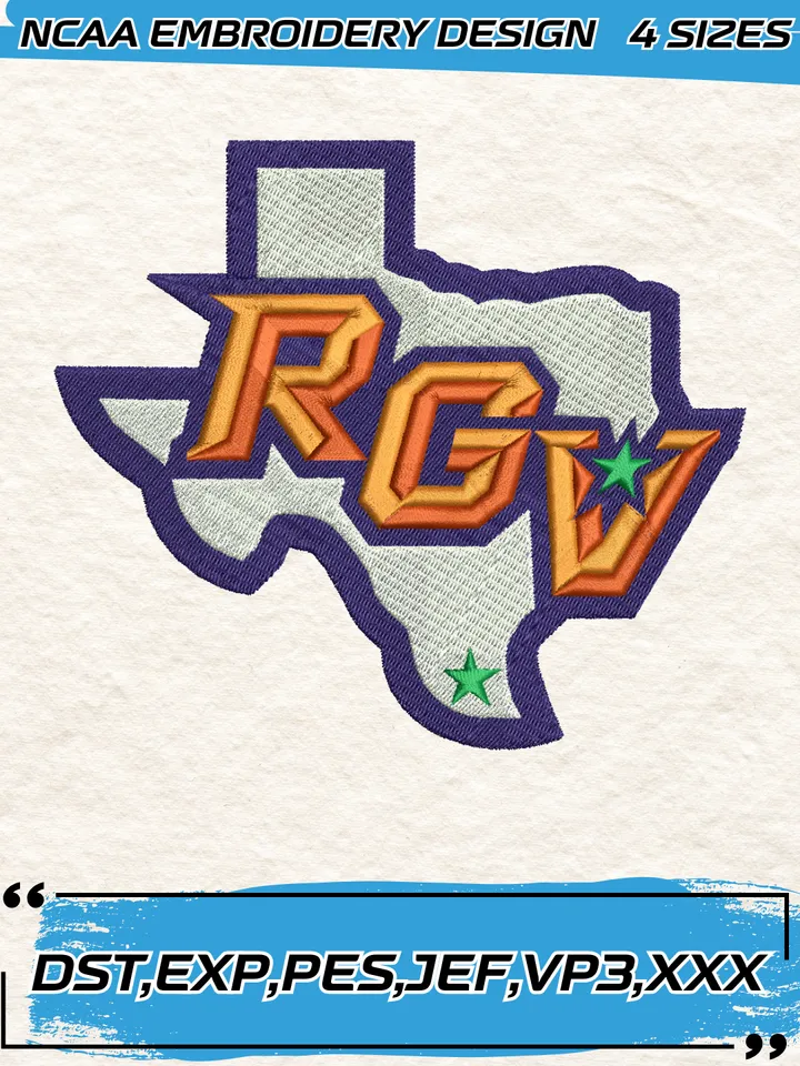 UT Rio Grande Valley Vaqueros Embroidery Designs,NCAA Logo Embroidery Design,Machine Embroidery Design File,4 Sizes, Digital Download