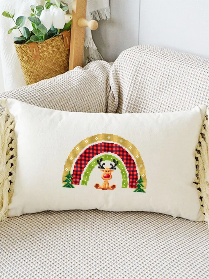 Christmas rainbow reindeer cross stitch pattern PDF download, Buffalo plaid rainbow cross stitch chart, Christmas pattern digital PDF #N135