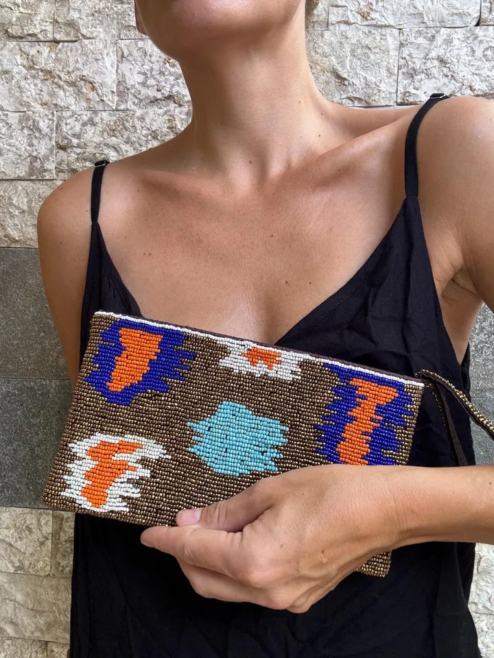 Beads bronze evening clutch  whirstlet purse | Handmade Bead Embroderie Bag | Classy evening Bead Bag | Elegant Smalll Sparkling Clutch