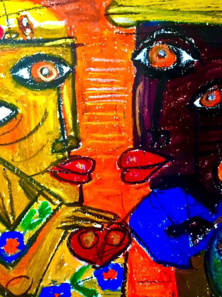 Lovers, abstract painting ,original oil pastel painting, gift for Valentine day.