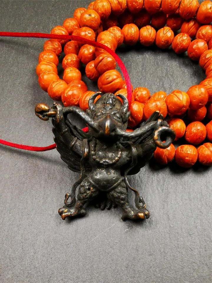 Gandhanra Antique Tibetan Buddhist Amulet Pendant,Garuda,Garula,Suparna,Golden-winged Bird,Made of Thokcha, 1.57"