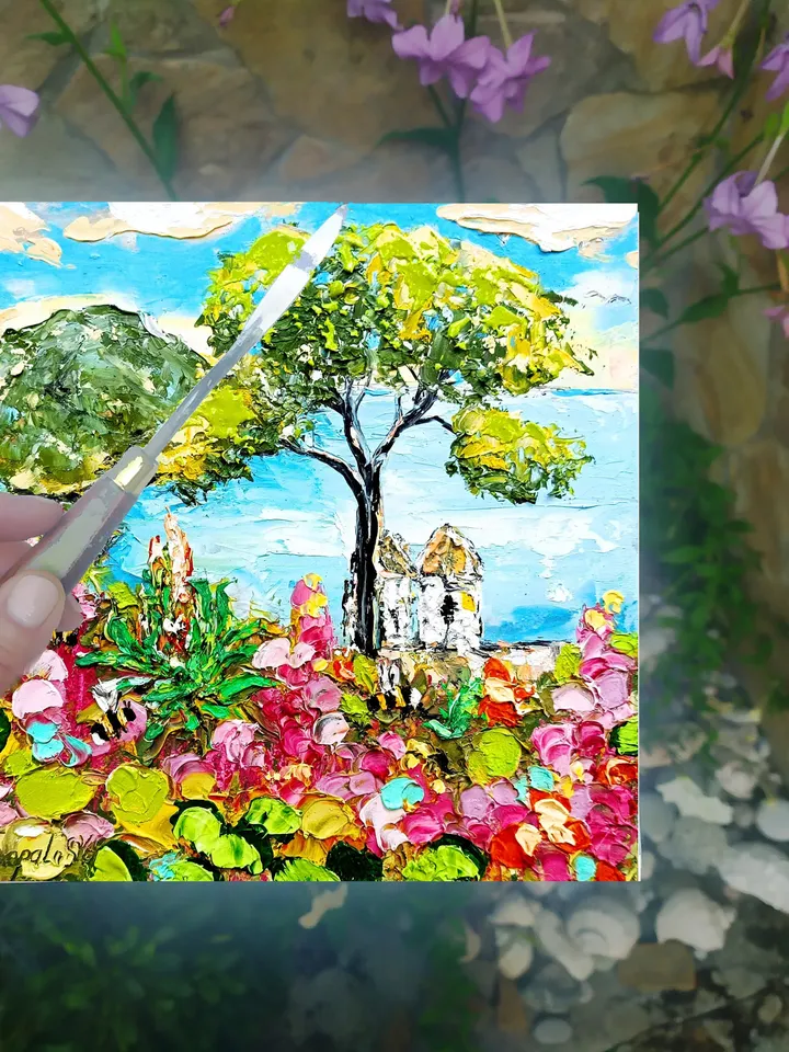 Ravello Painting Italy Original Art Impasto Painting Amalfi Coast Art Cinque Terra Artwork Italy Flowers Wall Art by ArtProkopaloSv