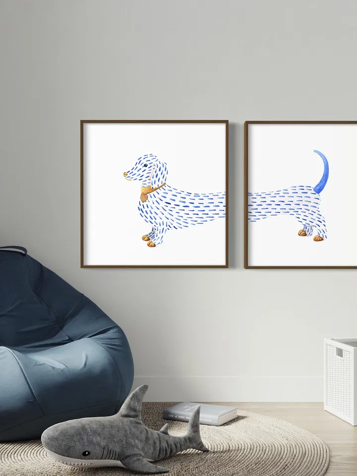 Dachshund  Set Of 2 Art Watercolor Painting Dachshund Gift Dog Wall Art Dog Mom Gift Sausage Dog Art Funny Dachshund Art Gift For Him Print