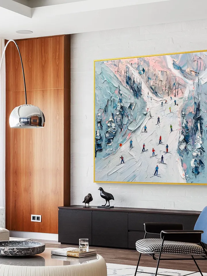Ski Slope Painting, Winter Landscape Art, Impasto Snow Scene, Mountain Art, Skiers Painting, Textured Wall Art, Original Artwork, Home Decor