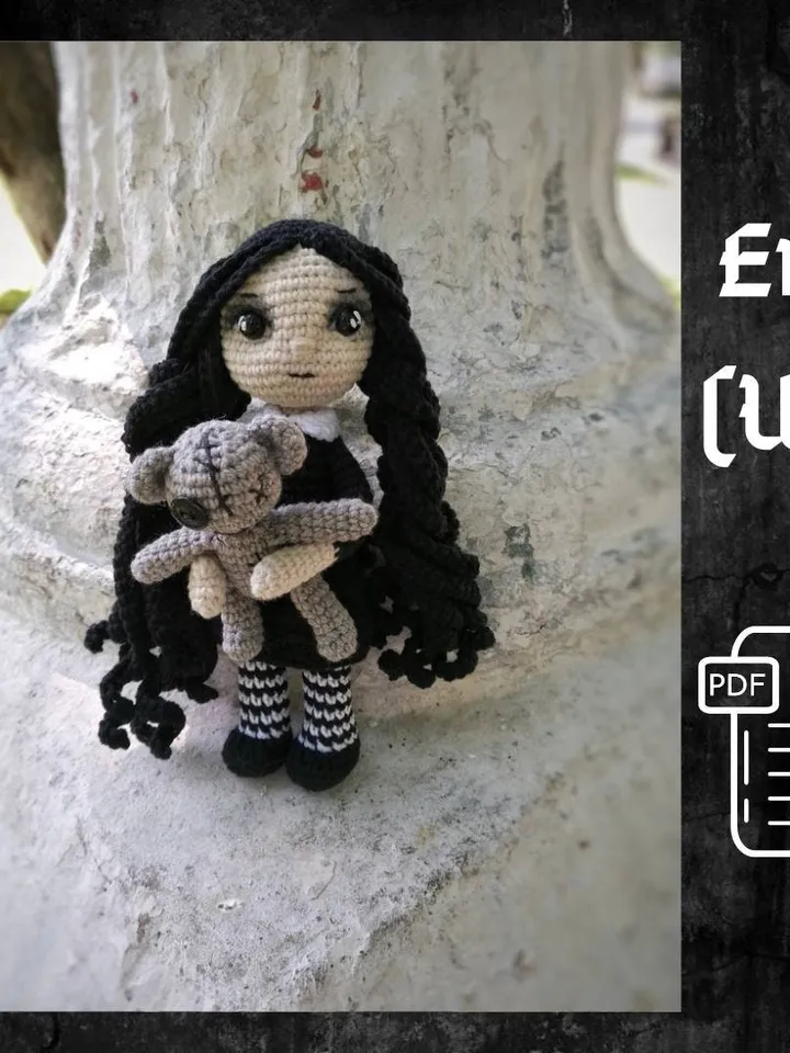 PDF Wednesday Addams Gothic doll crochet pattern, Crochet pattern, amigurumi small doll, voodoo doll, Halloween amigurumi pattern