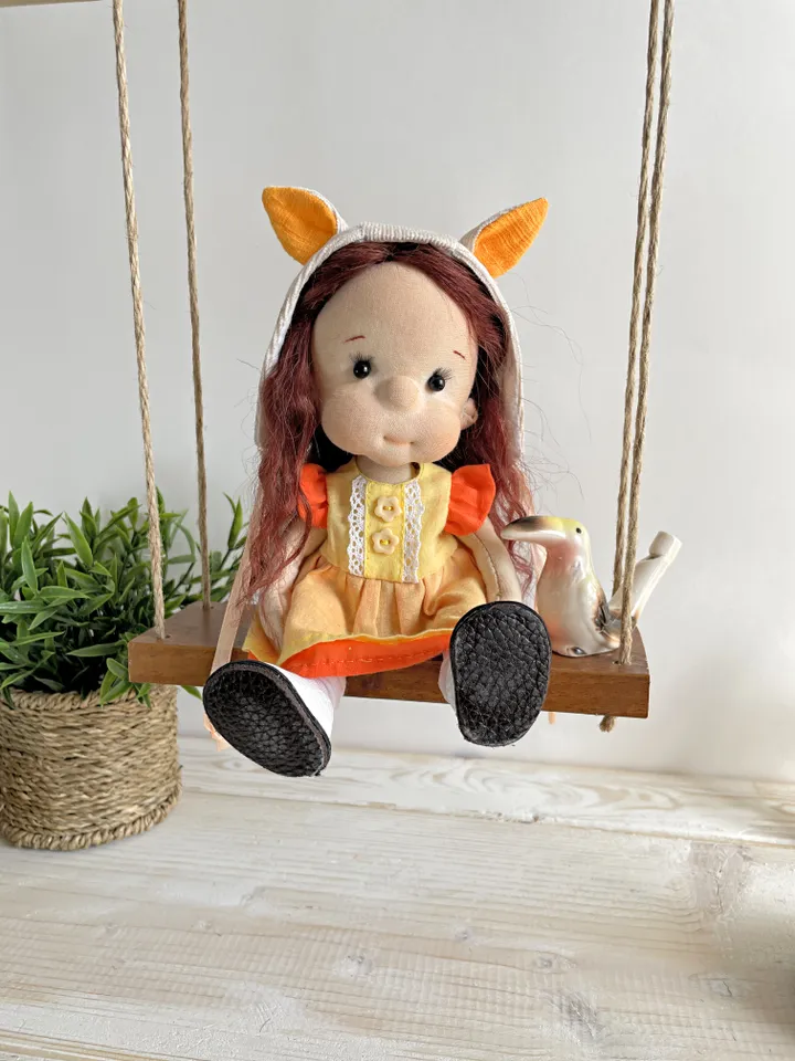 Handmade Textile Doll Waldorf Style Collectible Art Doll Heirloom Gift (20cm) Birthday Gift for Girl