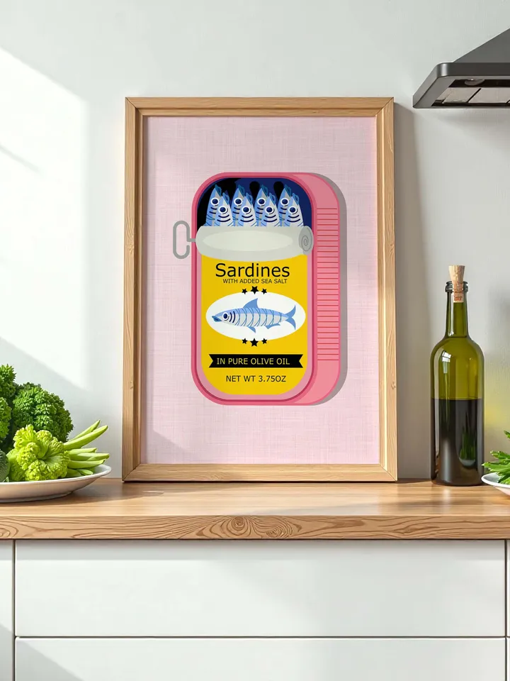 Sardines Print Sardine Tin Vintage Poster Retro Sardine Wall Art Fish Print Eclectic Wall Art Colorful Kitchen Art Maximalist Poster Digital