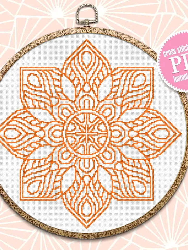Flower mandala cross stitch pattern download PDF Easy mandala pattern digital PDF Monochrome cross stitch Floral ornament cross stitch #M7