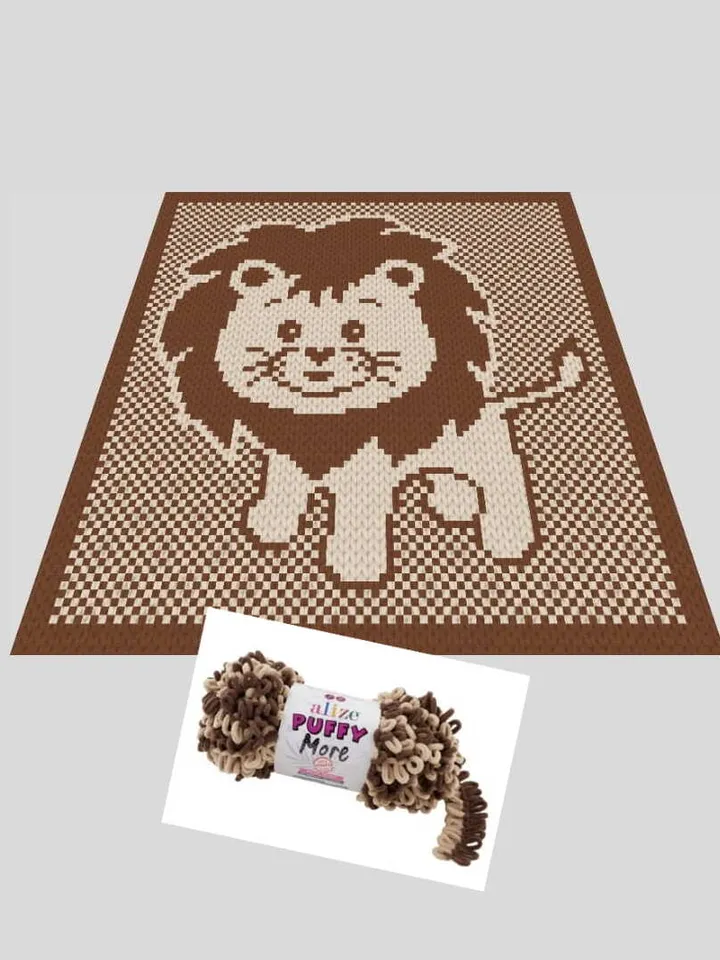 Loop yarn Finger knitted Baby Lion blanket pattern