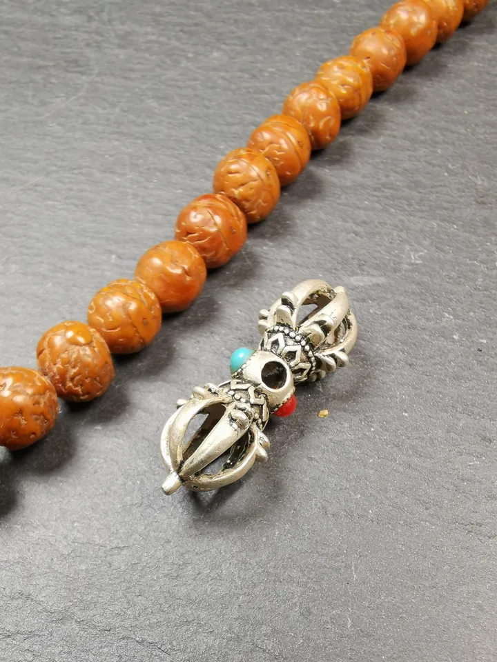 Gandhanra Handmade Tibetan Silver Vajra Amulet for Prayer Bead,Mala Pendant,32mm × 11mm