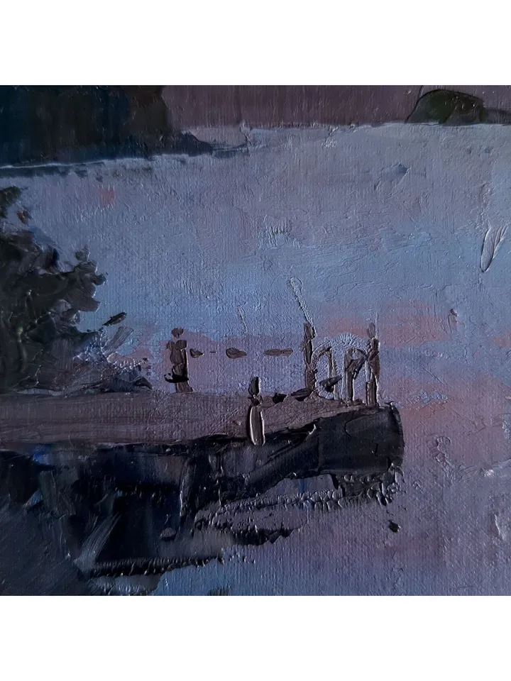 Calm Peach Sunset Painting 5x7" ORIGINAL ART Impressionist Small Sea artwork Signed by artist Marina Chuchko