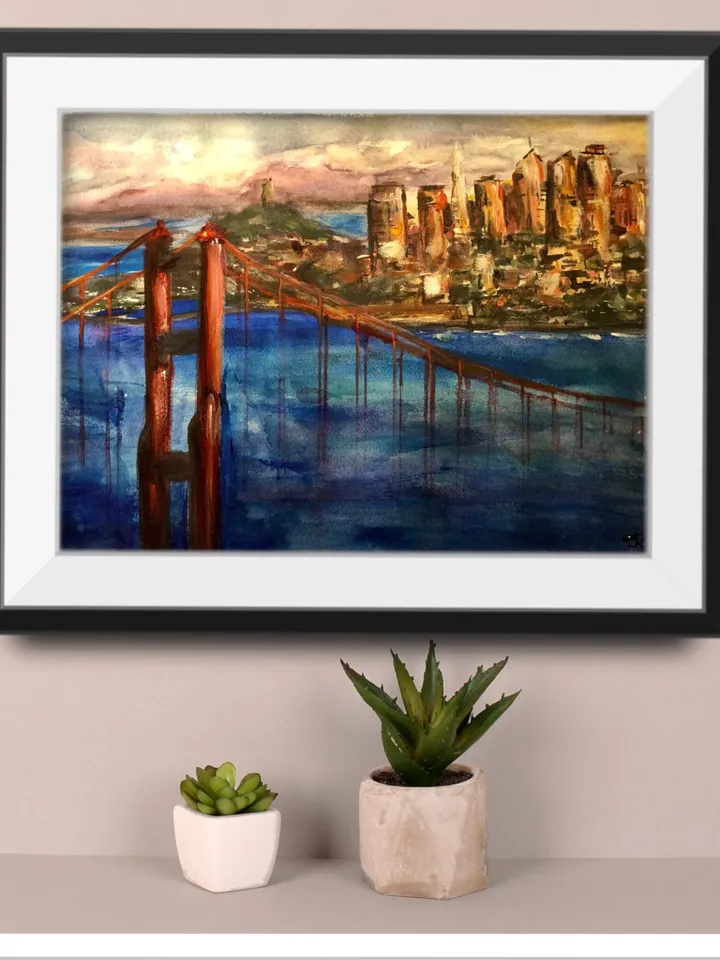 San Francisco painting,original watercolour painting wall art,cityscape painting,american town’s painting,California painting,USA painting.