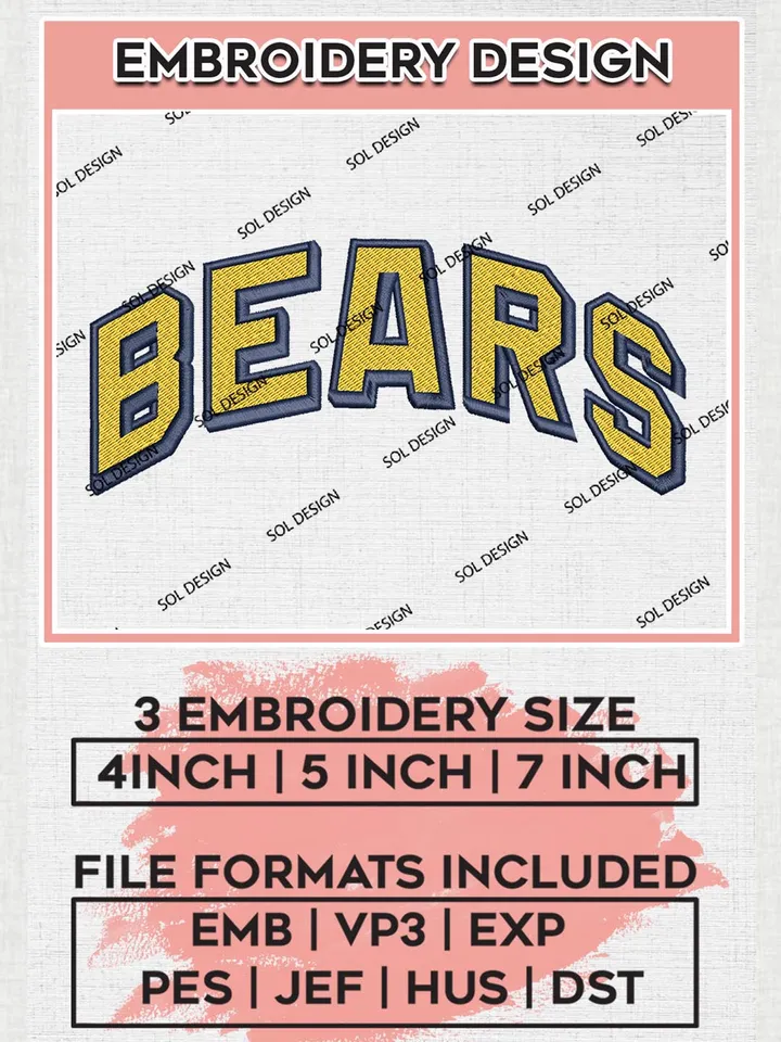 NCAA Bears Team Writing Logo Embroidery Design Files, NCAA California Golden Bears Machine Embroidery, NCAA Teams, 3 sizes, NCAA Machine embroidery designs, Digital Download