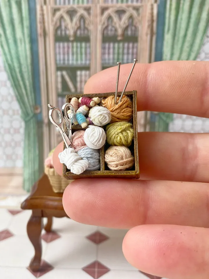 Threads in baskets for a dollhouse. 1:12. Sets of threads for dolls.