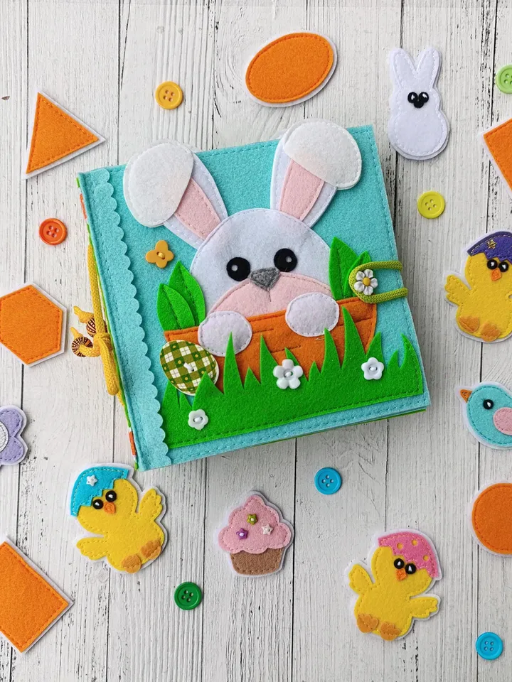 Easter Quiet book pattern PDF & Tutorial pages, Bunny Felt book pattern svg, Quiet book, Sensory toys, Pdf felt sewing pattern for toddler