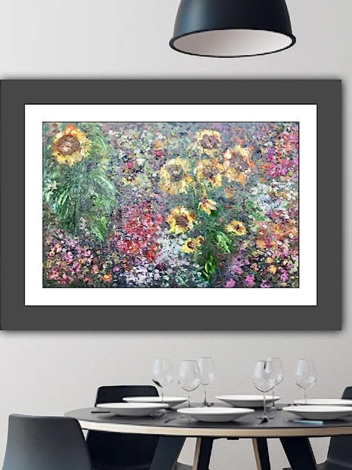 Colourful Sunflowers garden,original impasto oil painting on stretched canvas,flowers painting,impressionistic,wall hanging,one of a kind.
