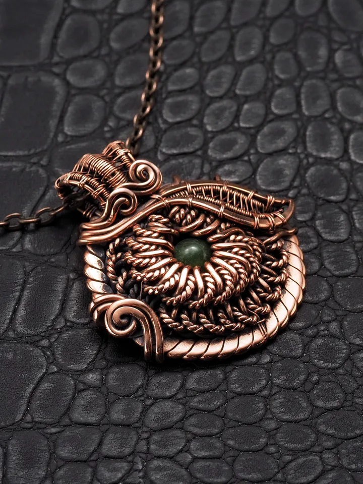 Natural green jade copper wire wrapped pendant Elegant leaf and flower necklace