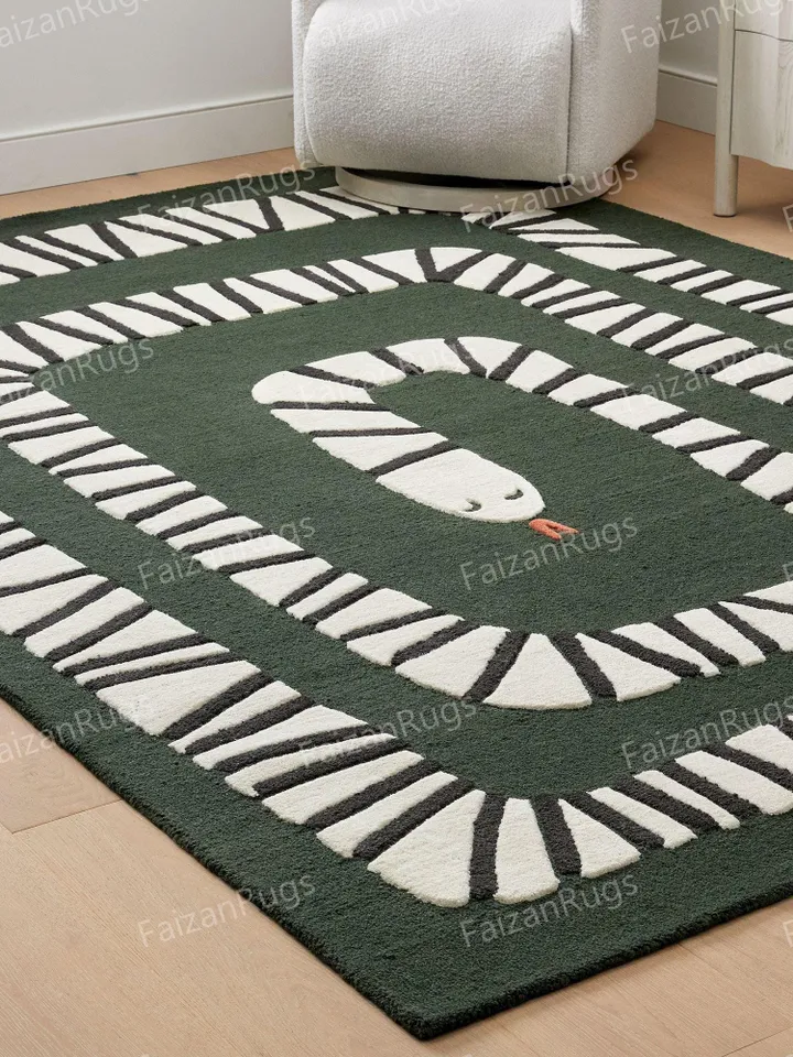 Buy 8x10 Snake Hand Tufted Area Beautiful Handmade Rug 100% Woolen Rug | White Large Area Rugs | Living Room | Dining Room | Hall | Bedroom