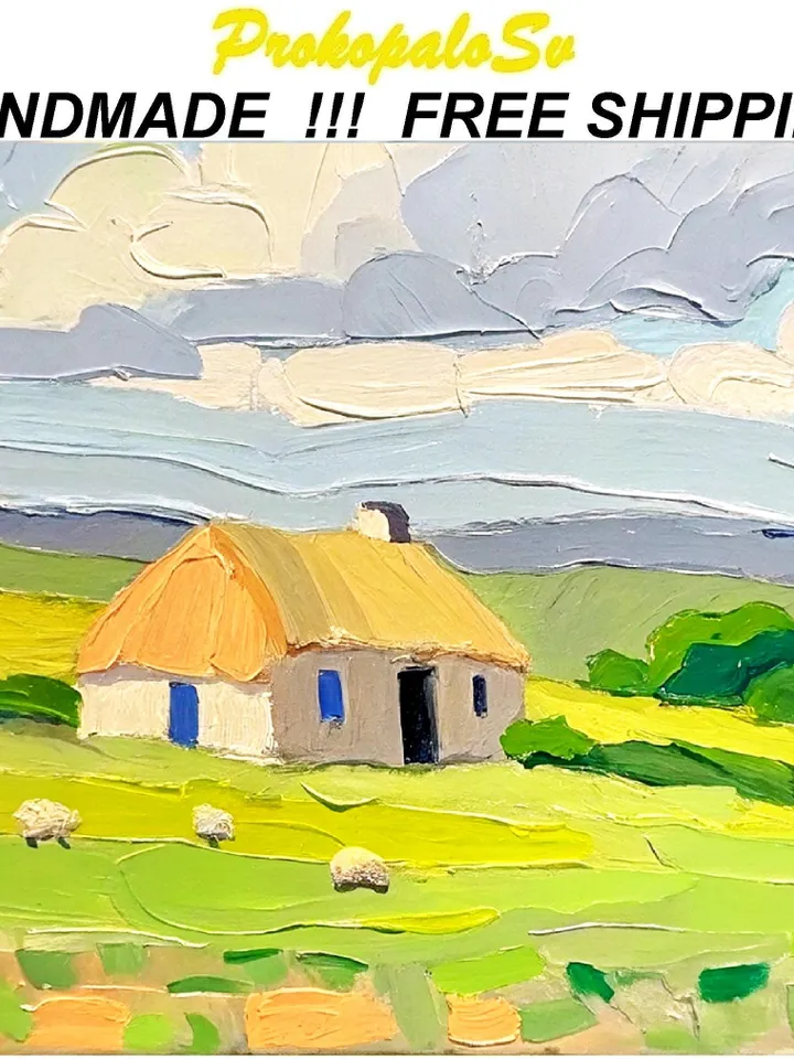 Ireland Painting Irish Cottage Original Art Landscape Impasto Oil Painting Small Impressionist Artwork Gift by ArtProkopaloSv