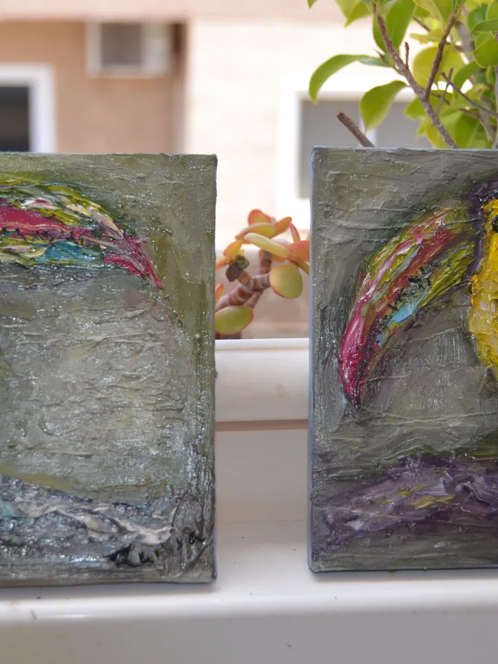 Parrots diptych ,original oil painting on stretched canvas, gift, home decoration,exotic birds painting,small painting wedding gift.