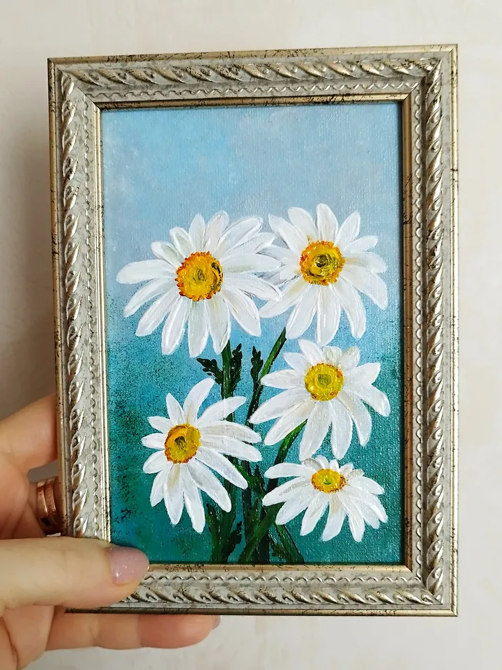 Daisies Small Painting Art Impasto Wall Decor