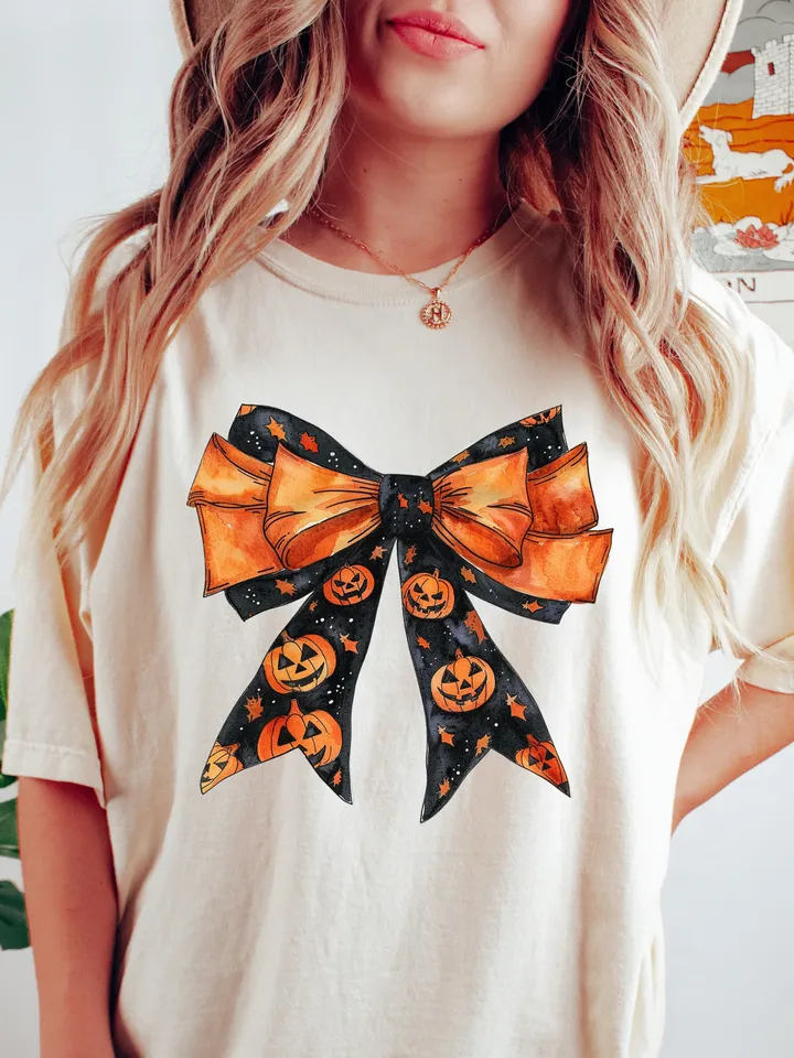 Halloween Gothic Coquette bow png, retro halloween png, trending png, Gothic png, black bow png, soft girl png, Pumpkin girly png
