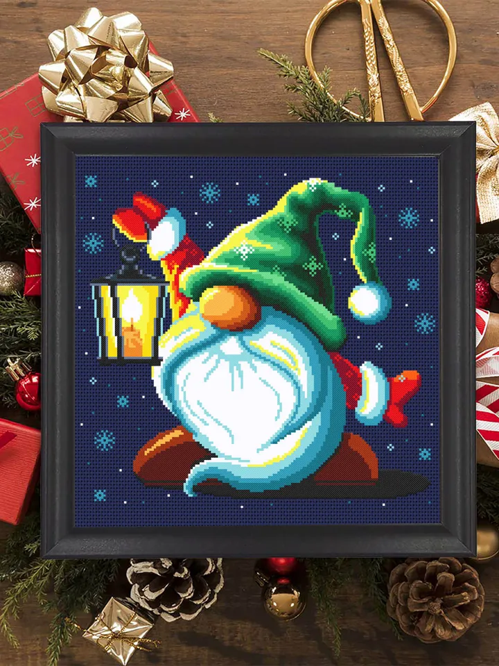 Christmas gnome cross stitch pattern download PDF Winter gnome pattern digital Cute cross stitch sampler Holiday hand embroidery PDF #N15