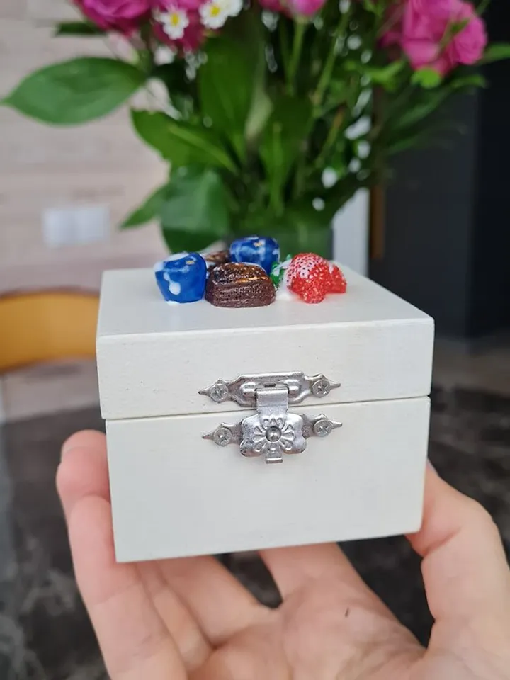 Wood handmade rings box White trinket box Berries decor on lid Gift storage box