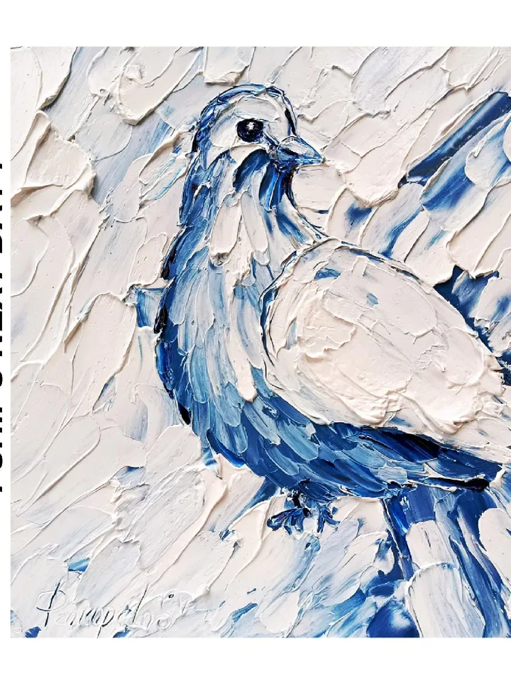 Pigeon Oil Painting White Dove Art Hand Painted Christmas gift Original Painting Bird Art Animals Wall Art Decor Gifts by ArtProkopaloSv