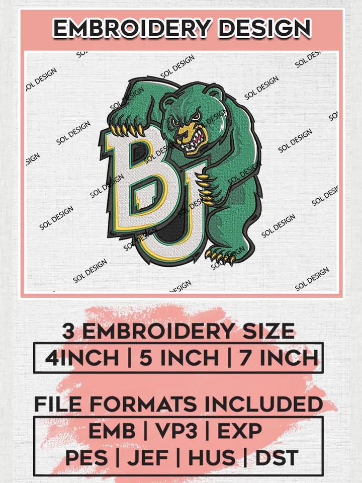 NCAA Baylor Bears Team Logo Machine Embroidery Design, NCAA BU Bears Team Design Design files, NCAA Team Embroidery Designs, NCAA Machine Embroidery Designs, Digital Download