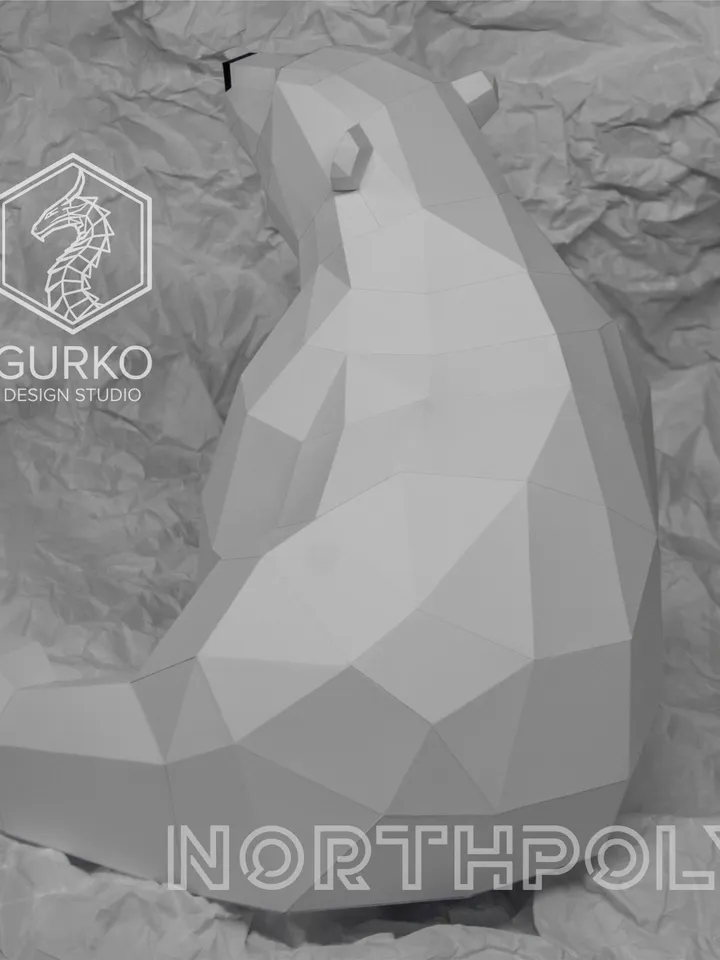 Baby Polar Bear (390 mm) Papercraft, Digital Template, PDF Download, Gurko, LowPoly, Pepakura, DIY Origami Sculpture, Paper Party Decoration
