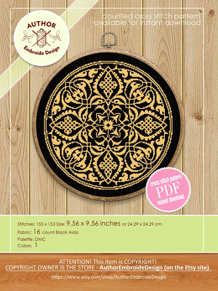 Arabic Mandala cross stitch pattern PDF download Vintage ornament cross stitch chart, Circle Mandala pattern digital PDF, Mandala art #M248