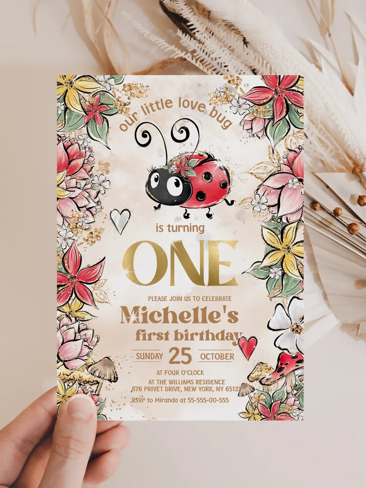 Editable Lady Bug First Birthday Invitation; Any age Lady bug birthday party template; Cute Girl Birthday Invitation;  Download lb1