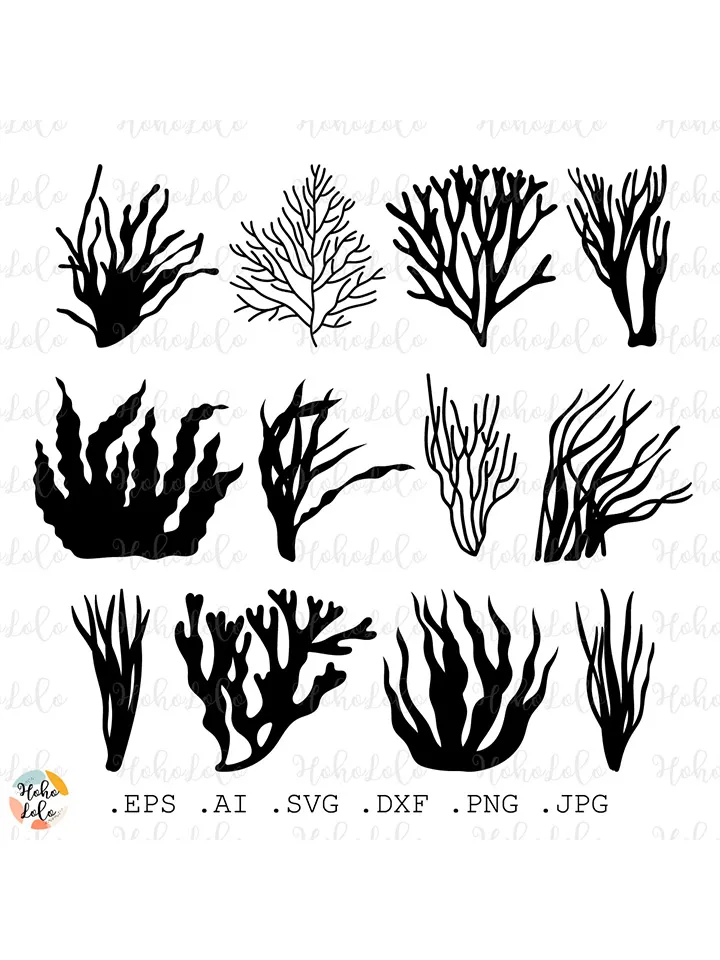 Seaweed Svg, Seaweed Silhouette, Seaweed Clipart Png, Seaweed Stencil Template Dxf, Seaweed Vector Image, Seaweed Cricut