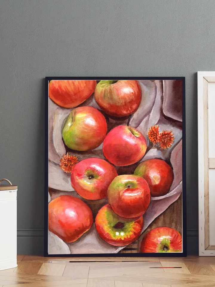 Apple Watercolor Painting Art Kitchen Decor Home Decor Still Life apple Wall Food Art Print Colorful Red Apples Poster Watercolor Painting