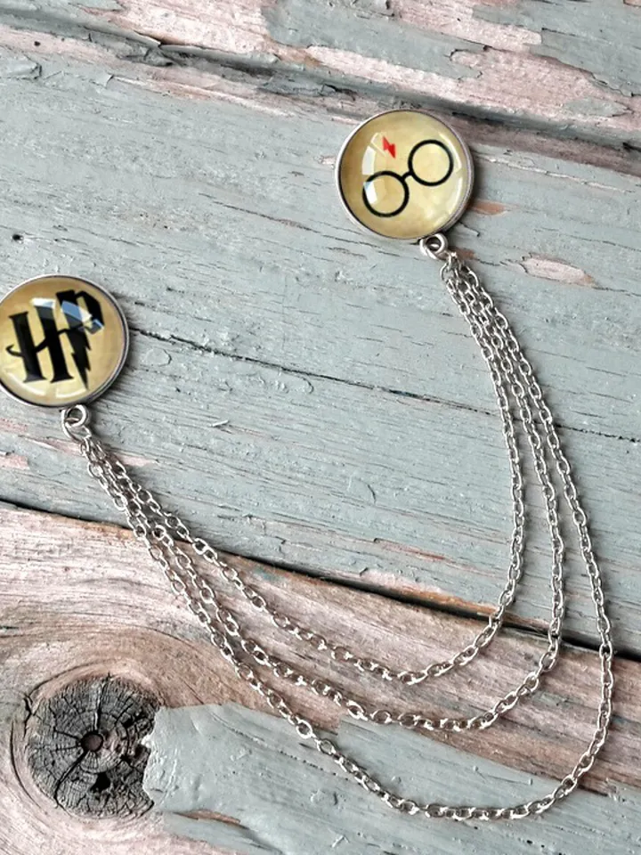 Harry Potter brooch, HP collar brooch with chain, Harry Potter glasses Pin
