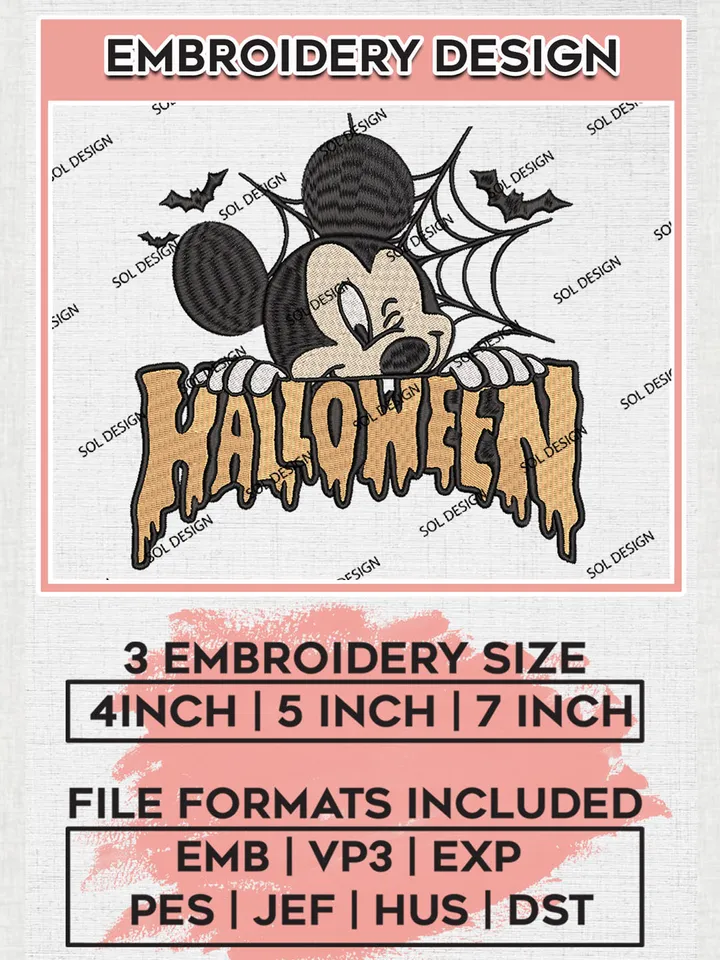 Halloween Mickey Mouse Spider Web Embroidery designs, Disney Movie Machine embroidery designs, Halloween embroidery files, Trick Or Treat Machine Embroidery Digitized Pes Files, Digital Download