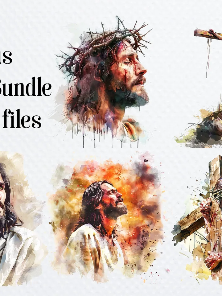 35 Jesus Christ Clipart, Faith Jesus Clipart, Printable Watercolor clipart for sublimation, Digital download, Paper craft, junk journals