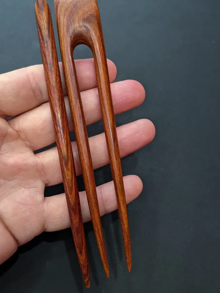 Classic set of wooden hairpin and hair stick made of valuable pao rose wood. Handmade carved hairpins.