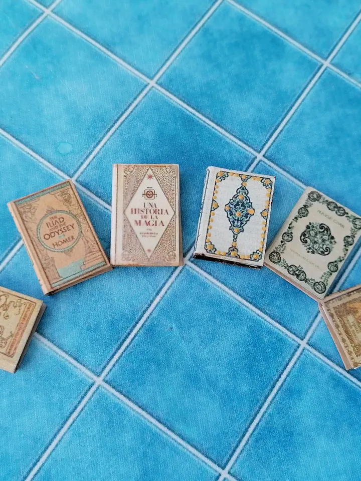 Dollhouse book set in 1:12 scale. Handmade.