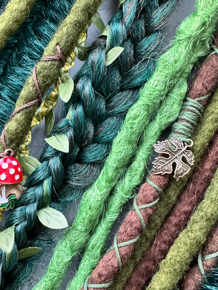Hair band with dreadles and openwork braids, forest style, handmade accessories